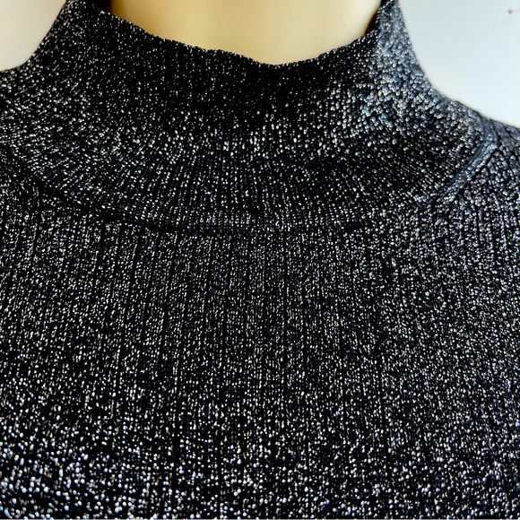 August Silk Black Metallic Silk Mock Neck Top Size M - Picture 3 of 7